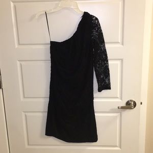 One shoulder lace black dress